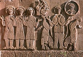 Relief illustrating the Biblical stories of Daniel in the lions den and the three youths in the furnace
