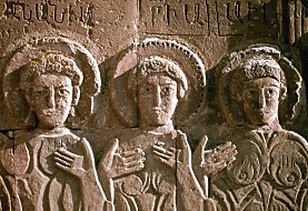 Detail of the relief illustrating the Biblical story of the three youths in the furnace